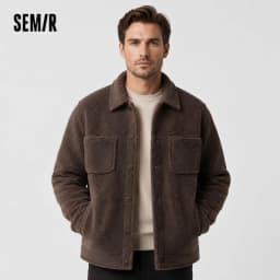 Semir Jacket Men Plush Outerwear 2024 New Couple Solid Color Versatile Loose Imitation Lamb Wool Winter Outfit Neutral Style