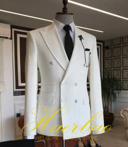 Ivory Men Wedding Tuxedos Suit Blazer Double Breasted Groom Suits For Men 2 Piece Party Best Man Jacket Pant Custom Made