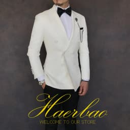 Ivory Men Wedding Tuxedos Suit Blazer Double Breasted Groom Suits For Men 2 Piece Party Best Man Jacket Pant Custom Made