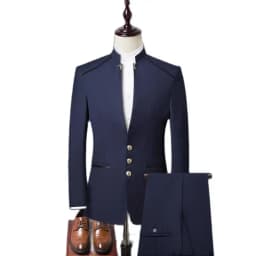 (Jacket+Pants) Men Fashion Simple Wedding Suit Black / Blue / Wine Red 2026 Homme Stand up Collar Business Social Dress 2 Piece