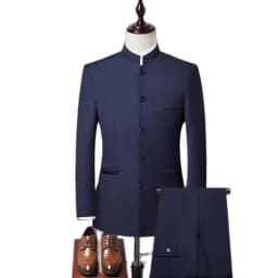 (Jacket+Pants) Men Fashion Simple Wedding Suit Black / Blue / Wine Red 2026 Homme Stand up Collar Business Social Dress 2 Piece
