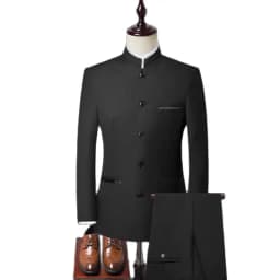 (Jacket+Pants) Men Fashion Simple Wedding Suit Black / Blue / Wine Red 2026 Homme Stand up Collar Business Social Dress 2 Piece