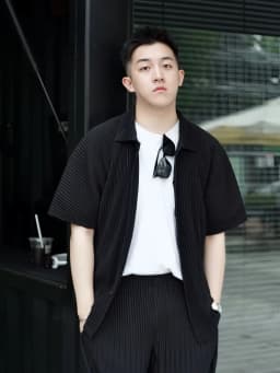 Miyake Pleated Short Sleeve Shirt Casual Solid Color Shirts Summer Button Lapel Top Men