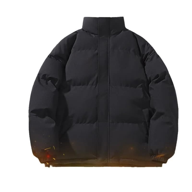 Men Stand Collar Puffer Jacket Loose Warm Zip Up Thick Winter Coat Outerwear For Autumn Winter