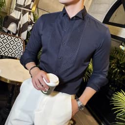 2023 Autumn Banquet Gentleman Dress French Collar Shirt Men's Long Sleeve Casual Business Organ Pleated Shirt Men Clothing