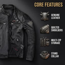 Genuine Cowhide Leather Biker Jacket Men's Slim Fit Short Motorcycle Coat Embroidery