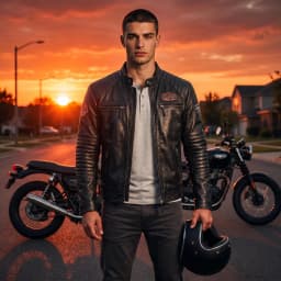 Genuine Cowhide Leather Biker Jacket Men's Slim Fit Short Motorcycle Coat Embroidery
