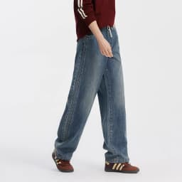 Semir Men Jeans Retro Wide Straight Side Stripe Elastic Waist 2026 Autumn Soft Denim Pants Casual Street Style Daily Wear