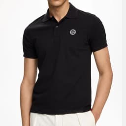 CH Circular Rubber Patch Left Chest Premium Pique Short Sleeve Polo Shirt Men Classic Fit Breathable Office Daily Tops