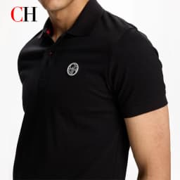 CH Circular Rubber Patch Left Chest Premium Pique Short Sleeve Polo Shirt Men Classic Fit Breathable Office Daily Tops