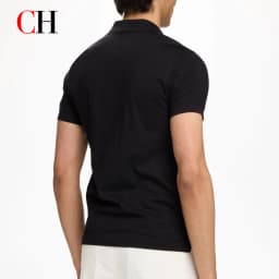 CH Circular Rubber Patch Left Chest Premium Pique Short Sleeve Polo Shirt Men Classic Fit Breathable Office Daily Tops