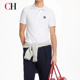 CH Circular Rubber Patch Left Chest Premium Pique Short Sleeve Polo Shirt Men Classic Fit Breathable Office Daily Tops