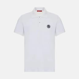 CH Circular Rubber Patch Left Chest Premium Pique Short Sleeve Polo Shirt Men Classic Fit Breathable Office Daily Tops