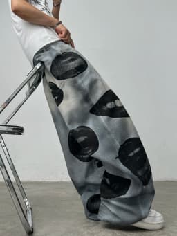 American High Street Lip Print Design Men's Loose Wide-Leg Jeans Y2K Street Hip-Hop Gothic Skateboard Style Trendy Fashion Pants