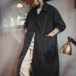 Maden Men's Black Balmacaan Coat Single-Breasted Collar Mid-Length Windproof Overcoat for Spring and Fall Commuter Trench Coat