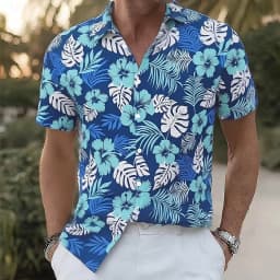 Men's Floral Print Tropical Flowers Palm Leaf Summer Hawaiian Shirt Aloha Shirt Short Sleeve Hawaiian Vacation Beach Wear Summer