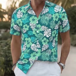 Men's Floral Print Tropical Flowers Palm Leaf Summer Hawaiian Shirt Aloha Shirt Short Sleeve Hawaiian Vacation Beach Wear Summer