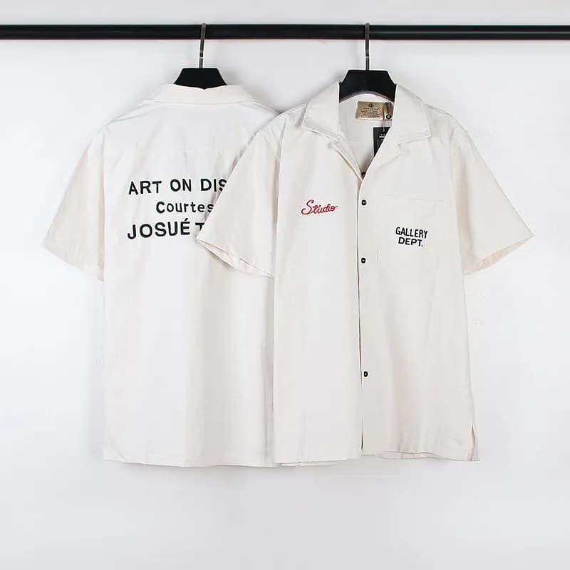 Gallery dept embroidery letters American retro old tooling short-sleeved shirt with
