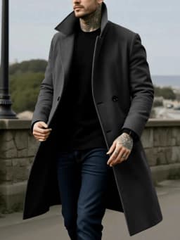 Men's Winter Mid-Length Coat Woolen Warm Coats Lining Double Breasted Lapel Jacket Street Wear Men's Clothing Outerwears