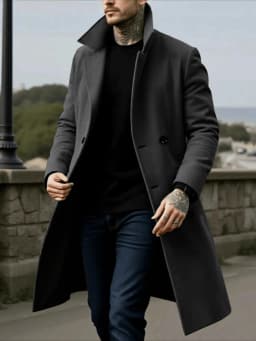 Men's Winter Mid-Length Coat Woolen Warm Coats Lining Double Breasted Lapel Jacket Street Wear Men's Clothing Outerwears