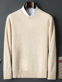 ANGEL Autumn Winter Men's O-neck Sweater Cashmere Pullovers Basic Casual Long Sleeve 100% Mink Cashmere Knitwear Male Clothing