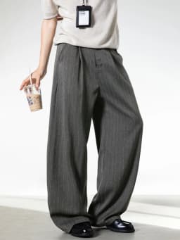 Men's Retro Striped Drape Trousers Loose Fit Old Money Style Casual Wide Leg Pants Fall Winter.