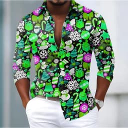 Christmas Men's Snowman Snowflake funny christmas Shirt Button Up Shirt Long Sleeve Funny Outdoor Holiday Spring Fall Turndown