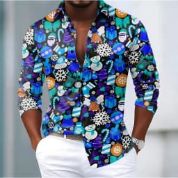 Christmas Men's Snowman Snowflake funny christmas Shirt Button Up Shirt Long Sleeve Funny Outdoor Holiday Spring Fall Turndown