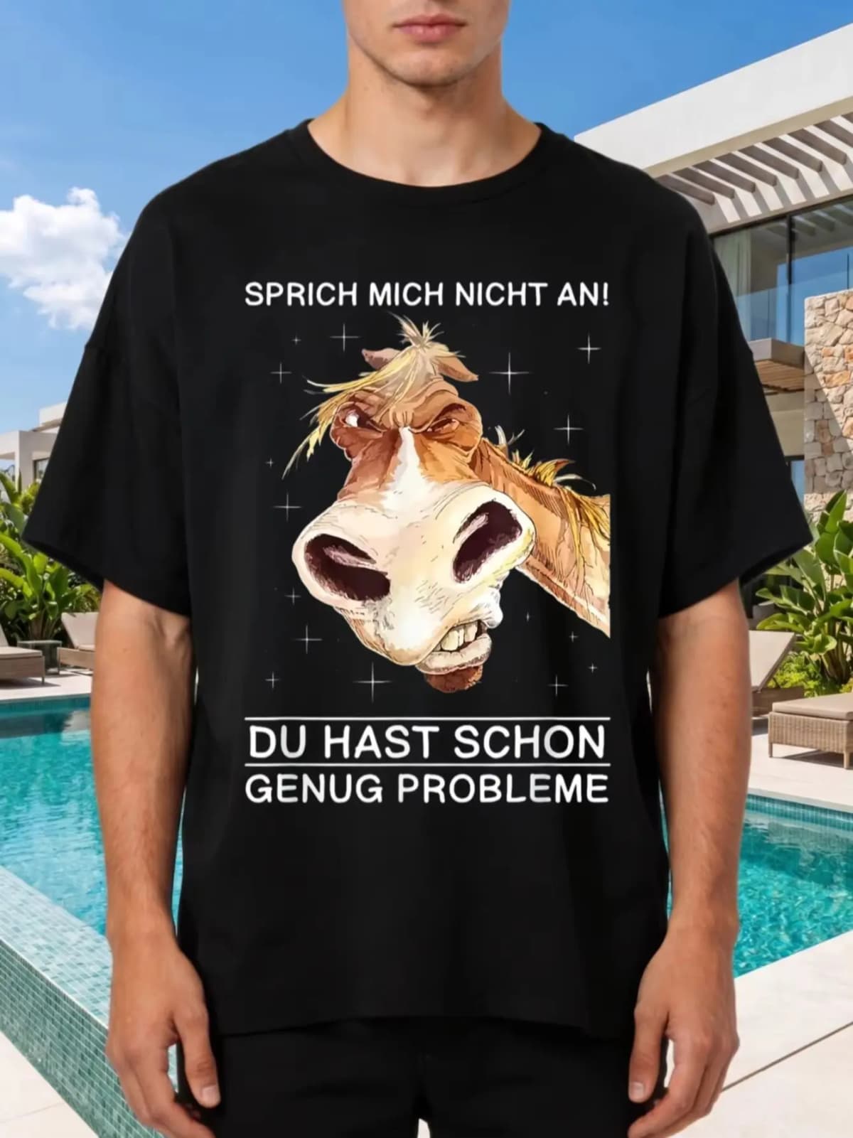 1pcs 100% Cotton Sprich Mich Nicht An O-neck Short Sleeves T-shirt Print Plus Size Comfortable Casual Wear, Machine Washable