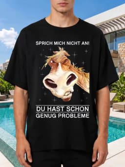 1pcs 100% Cotton Sprich Mich Nicht An O-neck Short Sleeves T-shirt Print Plus Size Comfortable Casual Wear, Machine Washable