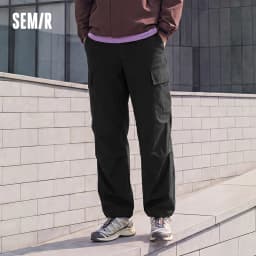 Semir Men Pants Loose Straight Outdoor Cargo Knee Pleat Drawstring Waist Utility Casual Autumn Trousers Daily Wear 2026