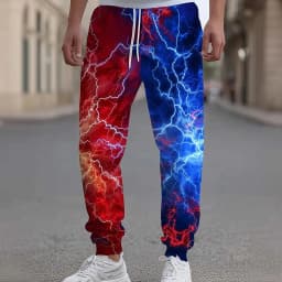 Optical Illusion Lightning Flame Men's Side Pockets Elastic Drawstring Sweatpants Joggers Pants Casual Trousers Fall Winter