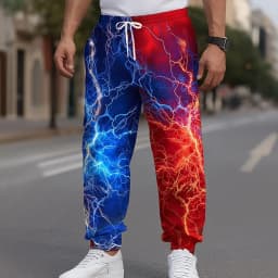Optical Illusion Lightning Flame Men's Side Pockets Elastic Drawstring Sweatpants Joggers Pants Casual Trousers Fall Winter