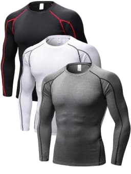 LANBAOSI 3 Pack Men's Long Sleeve Compression Shirt Quick Drying Workout Undershirt Athletic Base Layer Tights for Running