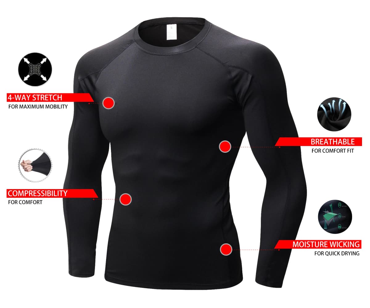 LANBAOSI 3 Pack Men's Long Sleeve Compression Shirt Quick Drying Workout Undershirt Athletic Base Layer Tights for Running