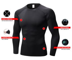 LANBAOSI 3 Pack Men's Long Sleeve Compression Shirt Quick Drying Workout Undershirt Athletic Base Layer Tights for Running