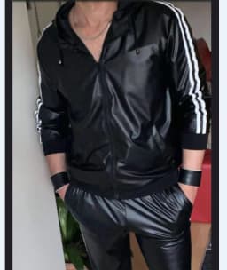 Men's PU Leather Suit Casual Sportswear Jogging Suit Sportswear  Men Outfit Set  Juicy Tracksuit