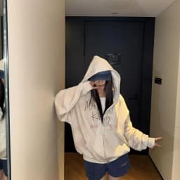 Matin Kim Graffiti Print Zip Hoodie Drop Shoulder Korean Streetwear Oversize