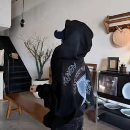 Matin Kim Graffiti Print Zip Hoodie Drop Shoulder Korean Streetwear Oversize