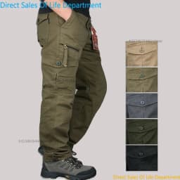 2026 New Winter Autumn Men Cargo Pants Cotton Straight Slacks Multi Pockets Casual Tactical Work Trousers