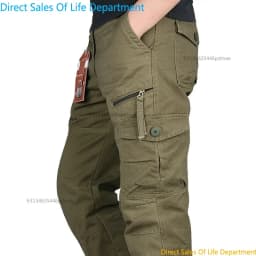 2026 New Winter Autumn Men Cargo Pants Cotton Straight Slacks Multi Pockets Casual Tactical Work Trousers