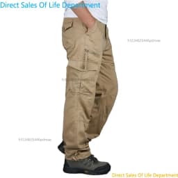2026 New Winter Autumn Men Cargo Pants Cotton Straight Slacks Multi Pockets Casual Tactical Work Trousers
