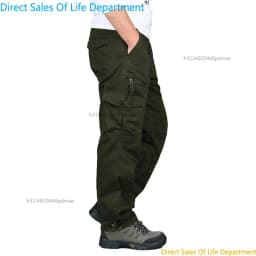 2026 New Winter Autumn Men Cargo Pants Cotton Straight Slacks Multi Pockets Casual Tactical Work Trousers