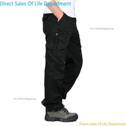 2026 New Winter Autumn Men Cargo Pants Cotton Straight Slacks Multi Pockets Casual Tactical Work Trousers