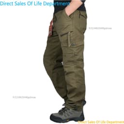 2026 New Winter Autumn Men Cargo Pants Cotton Straight Slacks Multi Pockets Casual Tactical Work Trousers