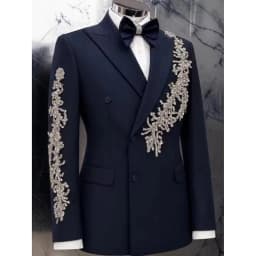 Exquisite Man Tuxedo Suit Slim Fit Peaked Lapel Jacket Pants 2 Piece Customized Evening Double Breasted Groom Party Clothing