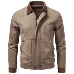 AIOPESON Men Vintage Business Jacket Faux Suede Zip Up Lapel Collar Pockets Ribbed Cuffs Color Block Slim Fit Spring Autumn Coat