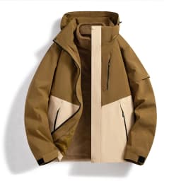 Men Women 3‑In‑1 Detachable Fleece Liner Jacket Color Block Waterproof Windproof Hooded Hiking Camping Winter Coat