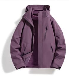 Men Women 3‑In‑1 Detachable Fleece Liner Jacket Color Block Waterproof Windproof Hooded Hiking Camping Winter Coat