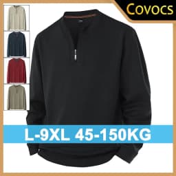 Plus Size M-9XL Sweatshirts Men's Zipper Hoodies Autumn Winter Warm Casual Tops Sport Overcoat Stand Fit Long Sleeves Clothing